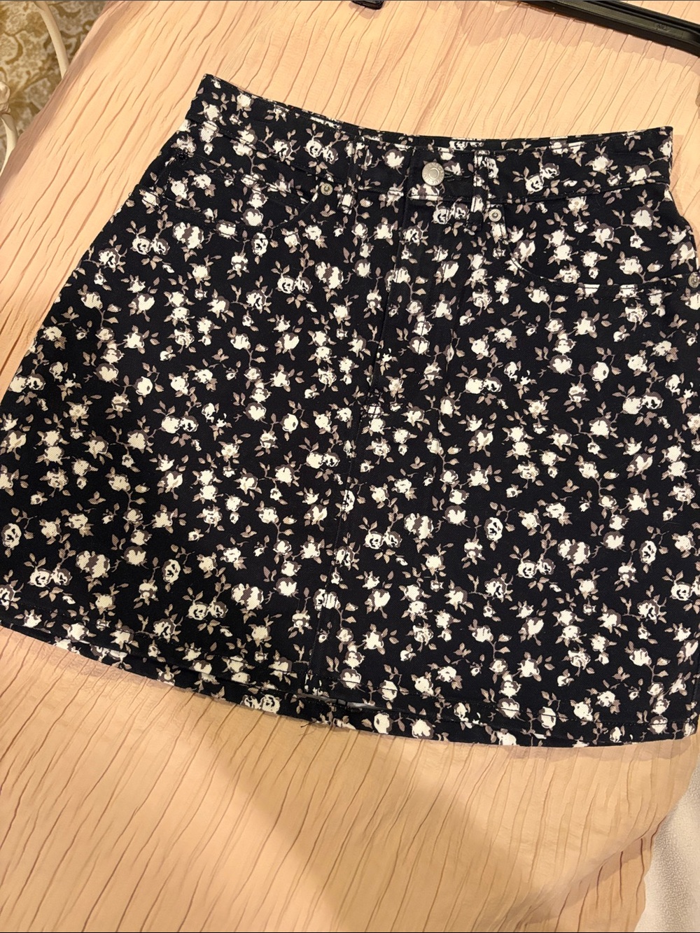 Calvin Klein Jeans Black Mini Skirt with White Floral Print
